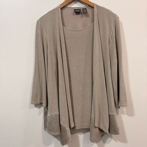 Chico's Travelers Festive Shiny Fall Tank And Cardigan Open Front Top Size L